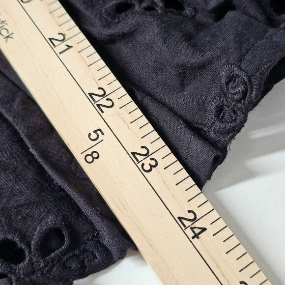 Aemi +‎ Co Peplum Black Eyelet Cotton Blouse with Puff Sleeves Womens L - Picture 9 of 11